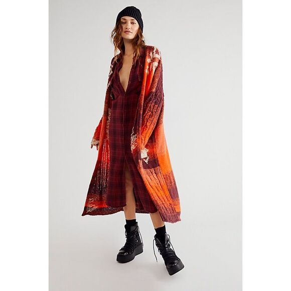 Free People Flurry Wool Cardi Sweater Duster Kimono Cider Combo $328 - Picture 1 of 5